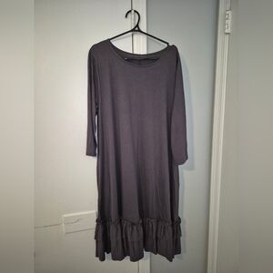 Women’s Ruffle-Hem Long Sleeve Dress - Charcoal Size 1XL